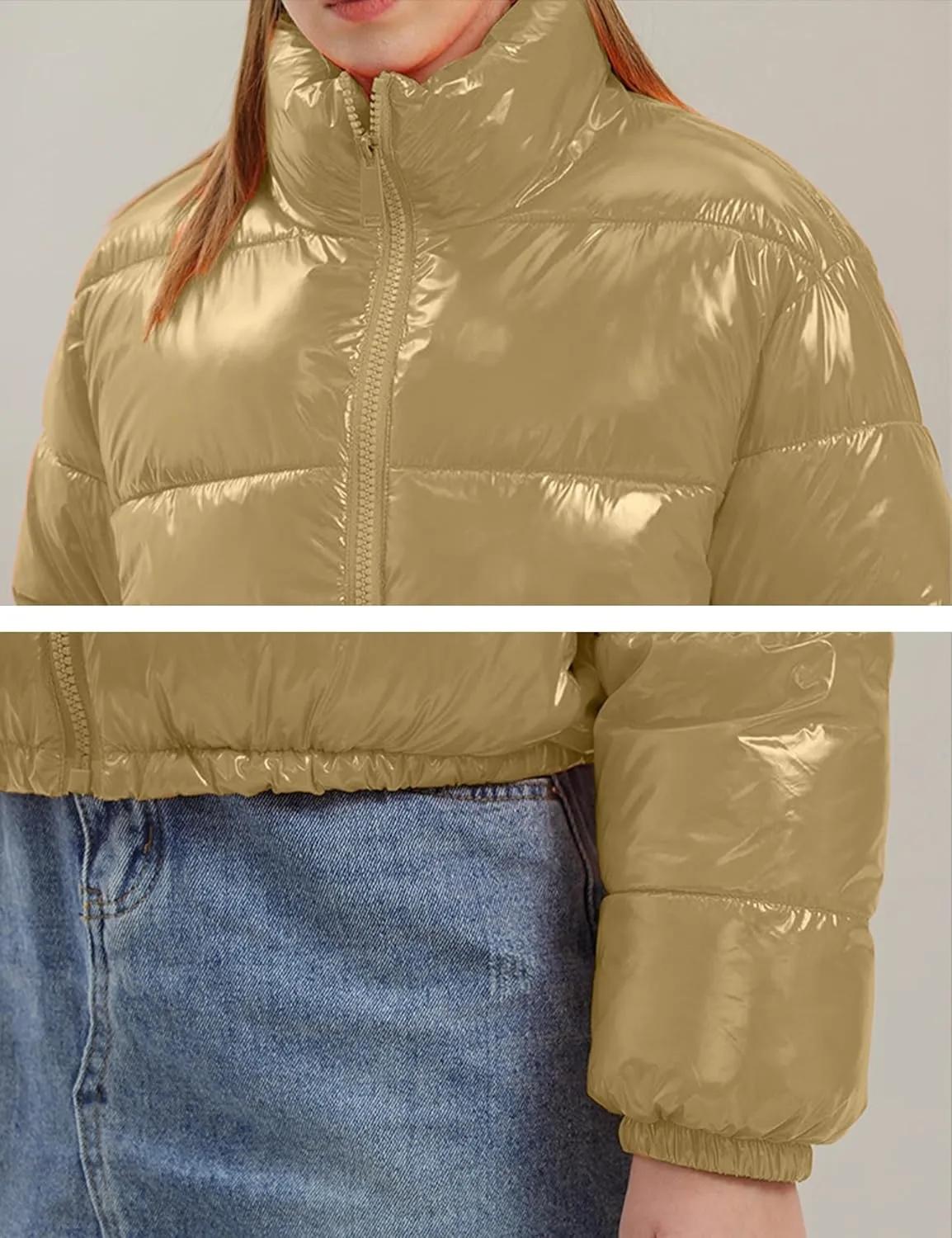 AMEBELLE Women Winter Warm Stand Collar Slim Fit Cropped Puffer Down Jacket Coats