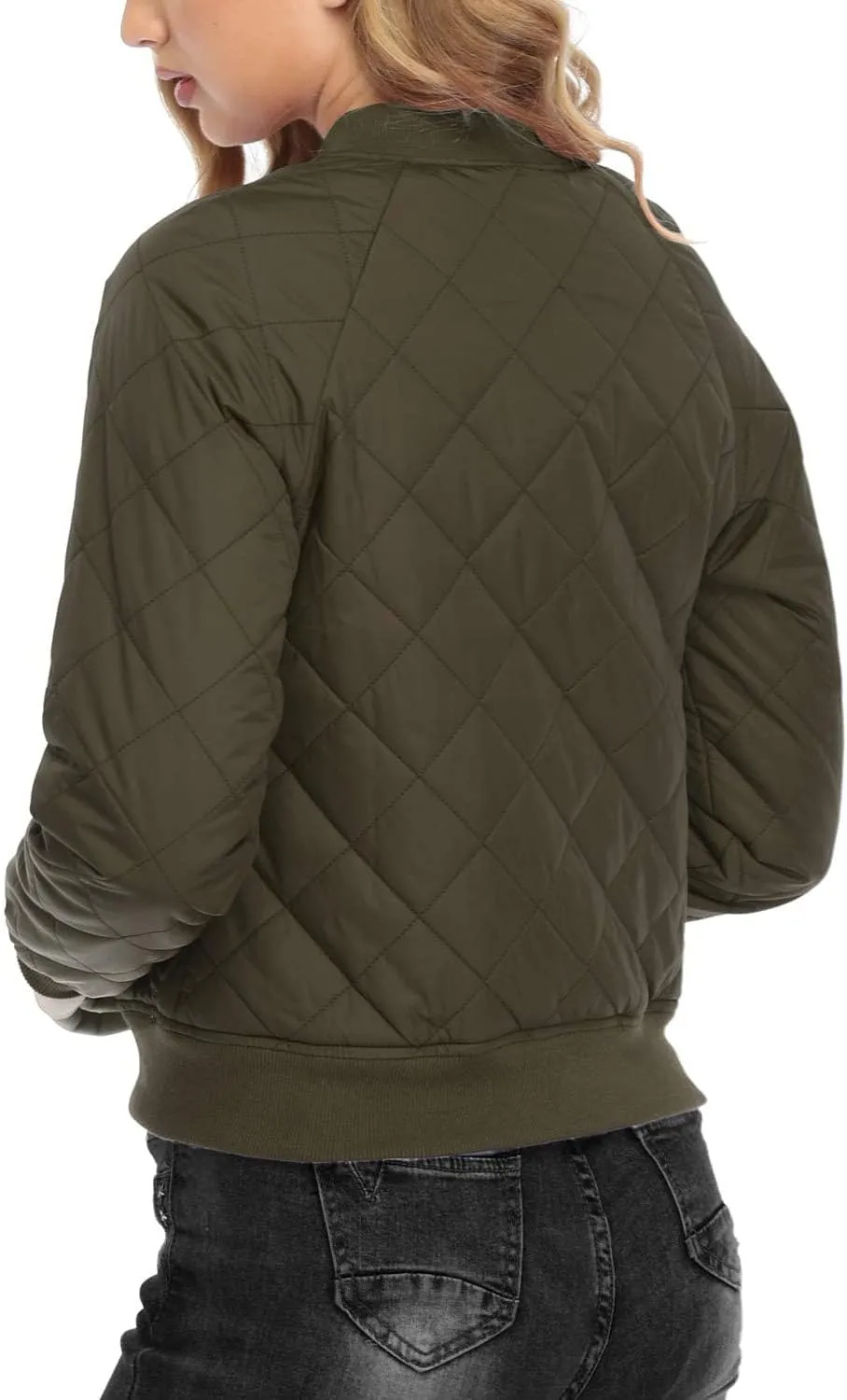 andy & natalie Women's Bomber Jacket Fashion Quilted Casual Lightweight Bomber Jakcets Zip up Outerwear Jacket with Pockets