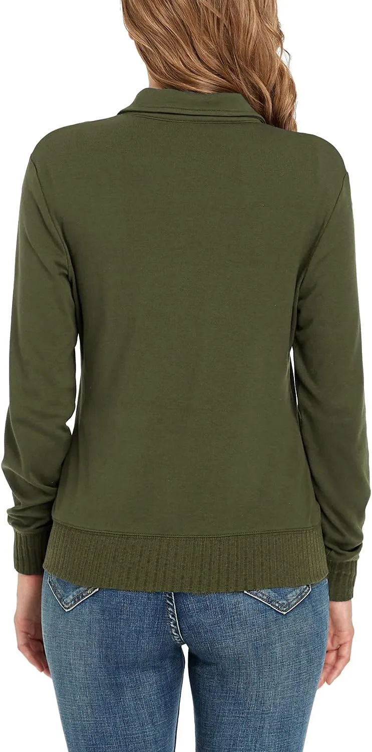 andy & natalie Women's Stand Collar Zip up Long Sleeve Jacket with Pockets Running Sweatshirts Jackets