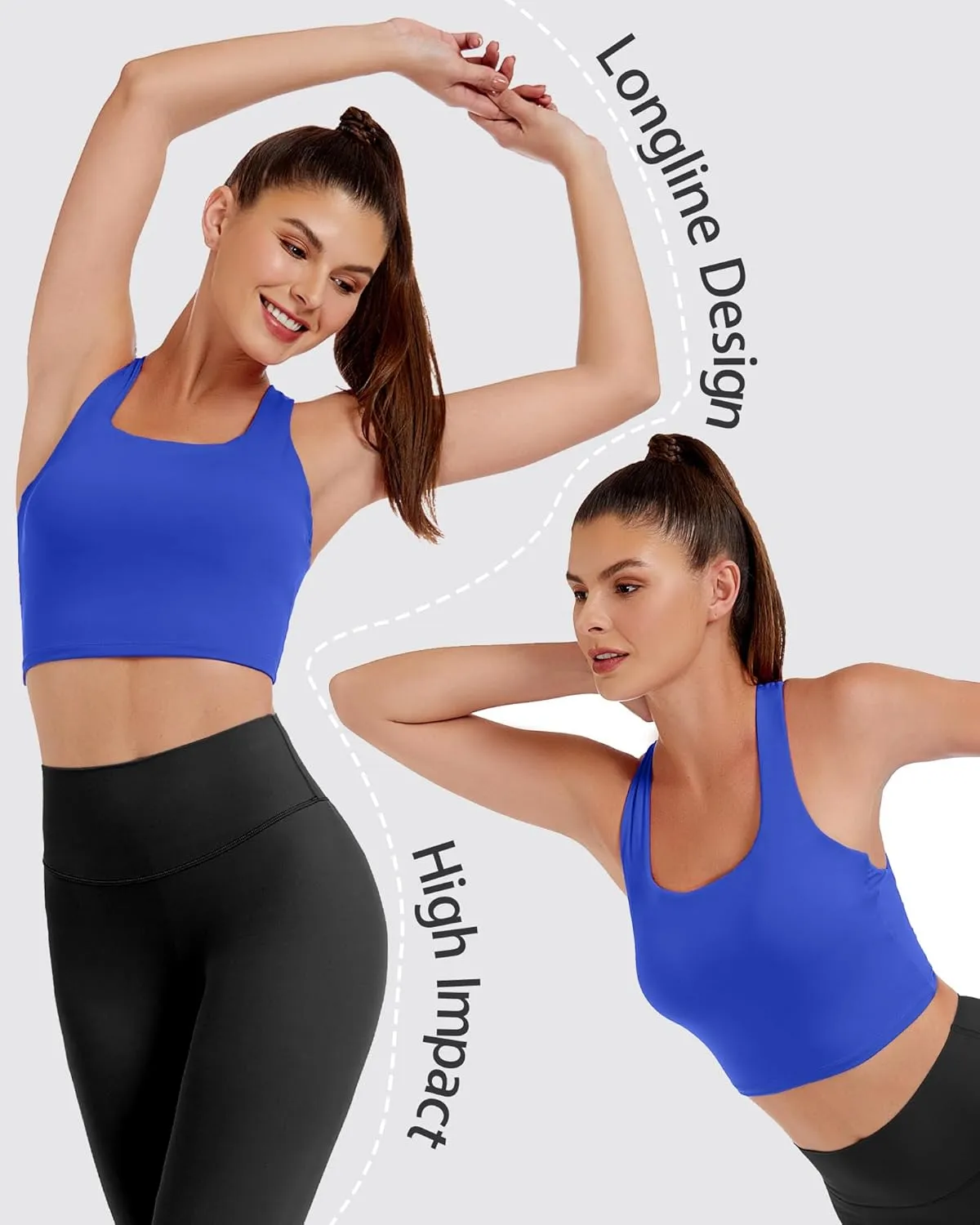 AngiMelo Womens Longline Sports Bra Square Neck Workout Tops Support Crop Tank Strappy Yoga Top Built in Bra Teens