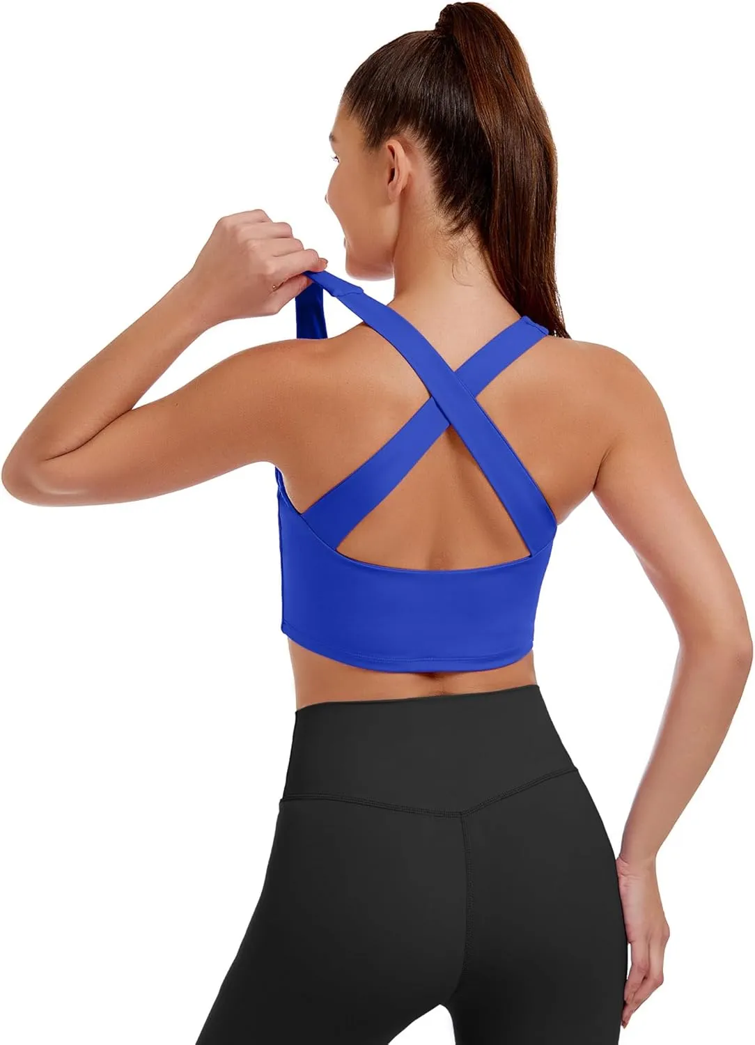 AngiMelo Womens Longline Sports Bra Square Neck Workout Tops Support Crop Tank Strappy Yoga Top Built in Bra Teens