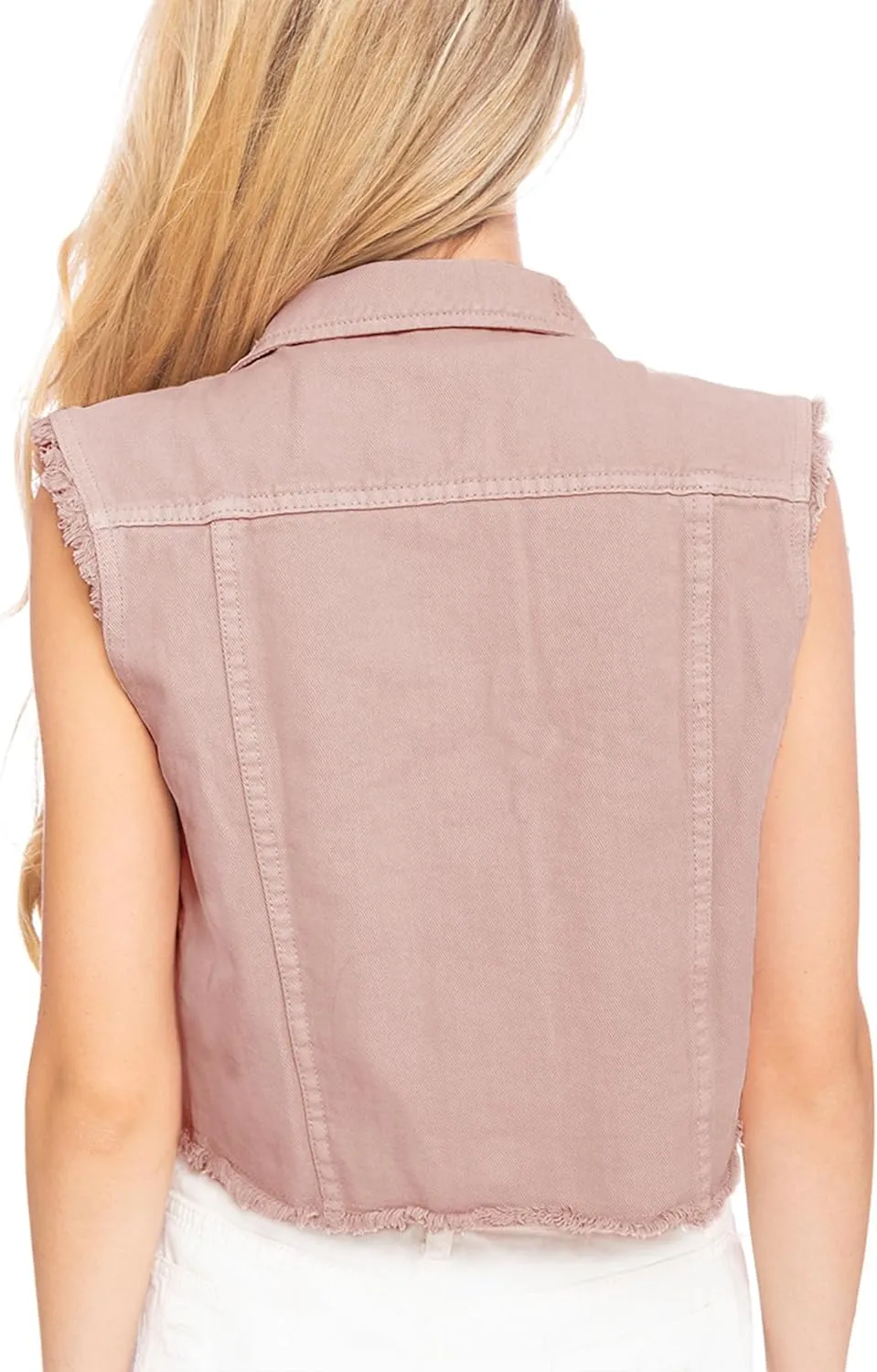 Anna-Kaci Womens Distressed Denim Button Up Sleeveless Crop Vest