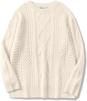 ANRABESS Sweaters for Women Oversized Crewneck Long Sleeve Casual Loose Cable Knit Pullover Tops 2024 Fall Vintage Clothes
