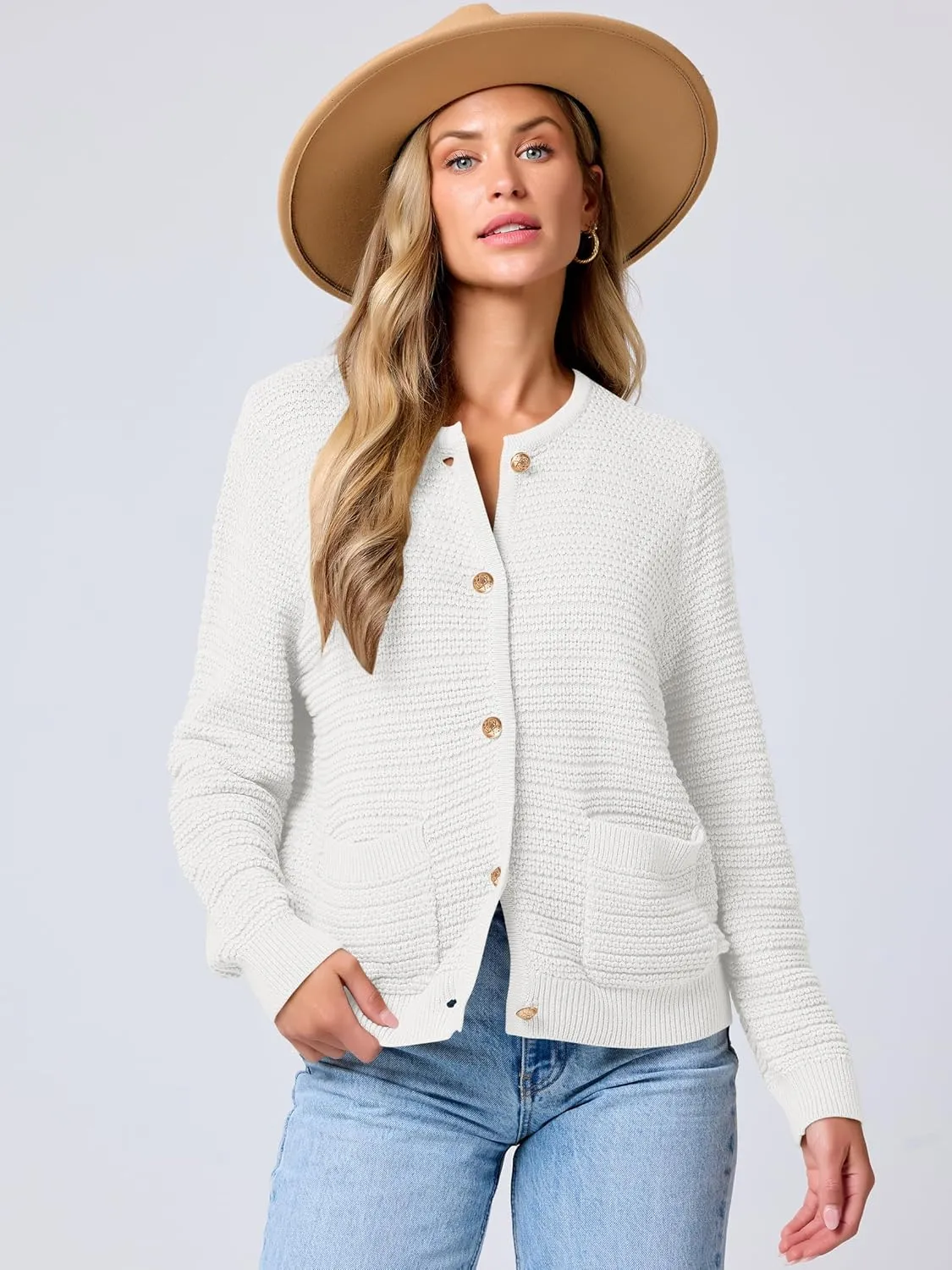 ANRABESS Women's Tweed Knit Cardigan Sweater Casual Long Sleeve Cropped Button Down Lady Jackets 2025 Spring Fashion Outwear