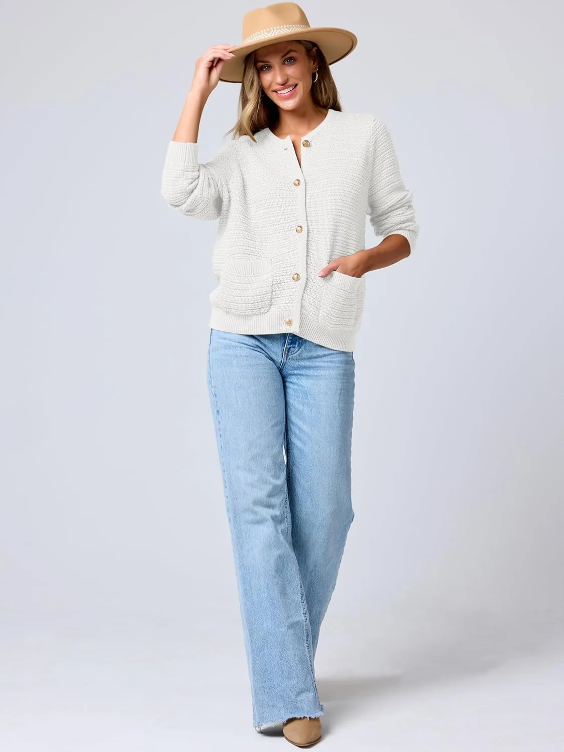 ANRABESS Women's Tweed Knit Cardigan Sweater Casual Long Sleeve Cropped Button Down Lady Jackets 2025 Spring Fashion Outwear