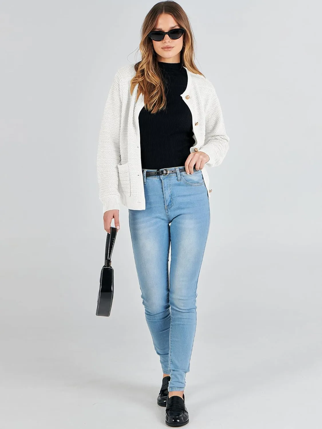 ANRABESS Women's Tweed Knit Cardigan Sweater Casual Long Sleeve Cropped Button Down Lady Jackets 2025 Spring Fashion Outwear