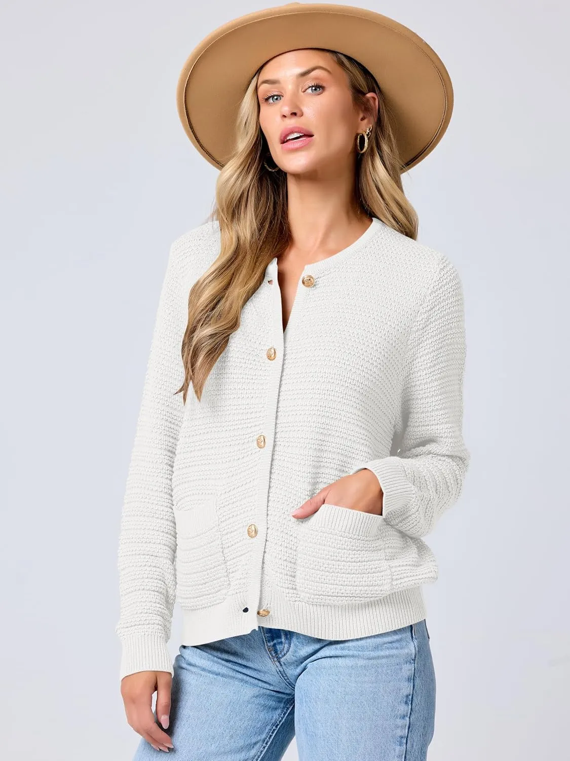 ANRABESS Women's Tweed Knit Cardigan Sweater Casual Long Sleeve Cropped Button Down Lady Jackets 2025 Spring Fashion Outwear
