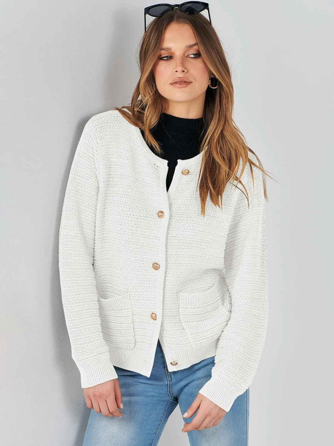 ANRABESS Women's Tweed Knit Cardigan Sweater Casual Long Sleeve Cropped Button Down Lady Jackets 2025 Spring Fashion Outwear