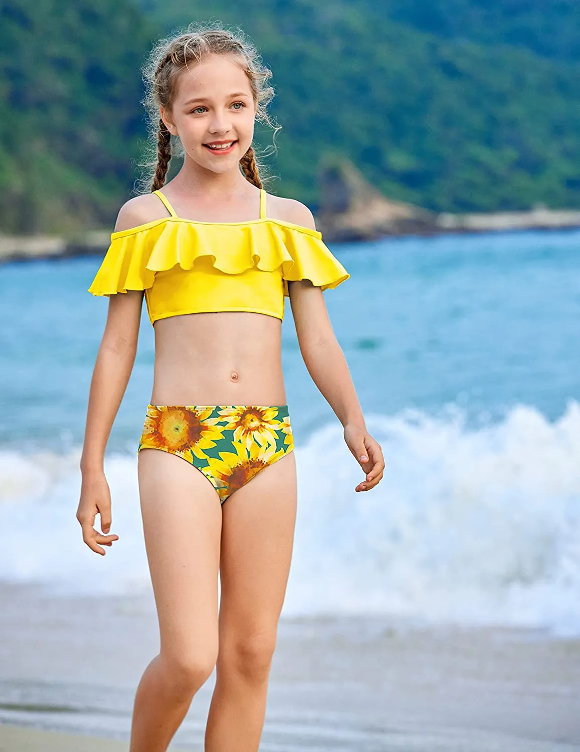 Arshiner Girls 3 Pieces Swimsuit Floral Bikini Bathing Suit