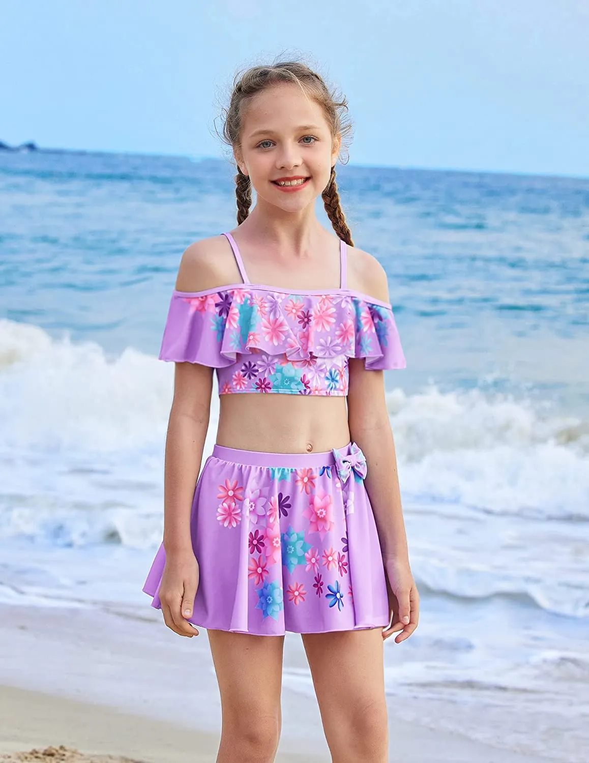 Arshiner Girls 3 Pieces Swimsuit Floral Bikini Bathing Suit