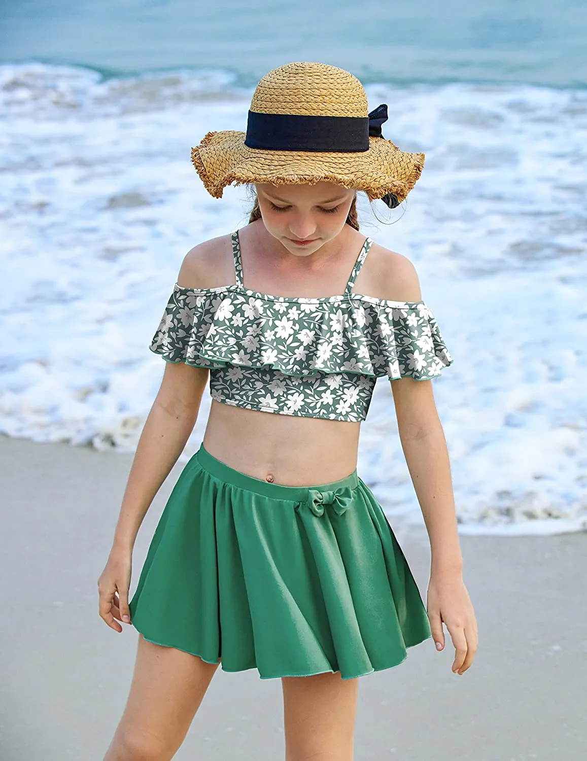 Arshiner Girls 3 Pieces Swimsuit Floral Bikini Bathing Suit