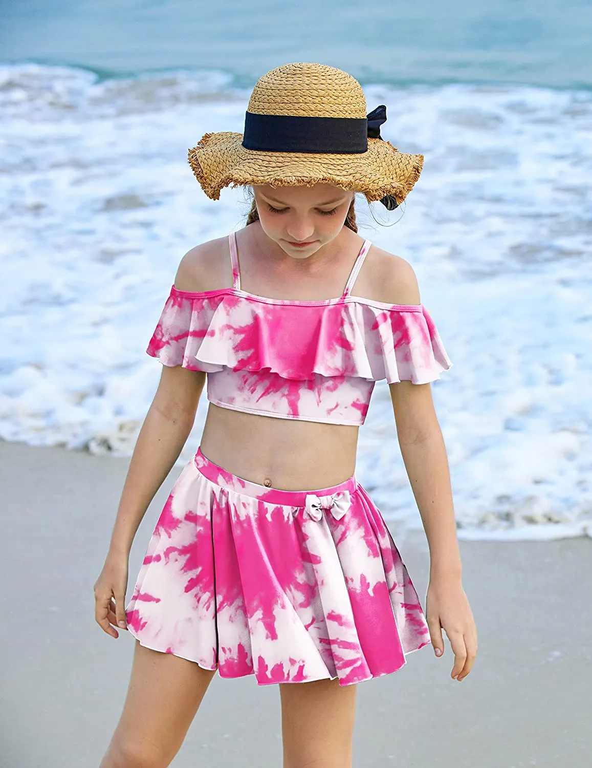 Arshiner Girls 3 Pieces Swimsuit Floral Bikini Bathing Suit