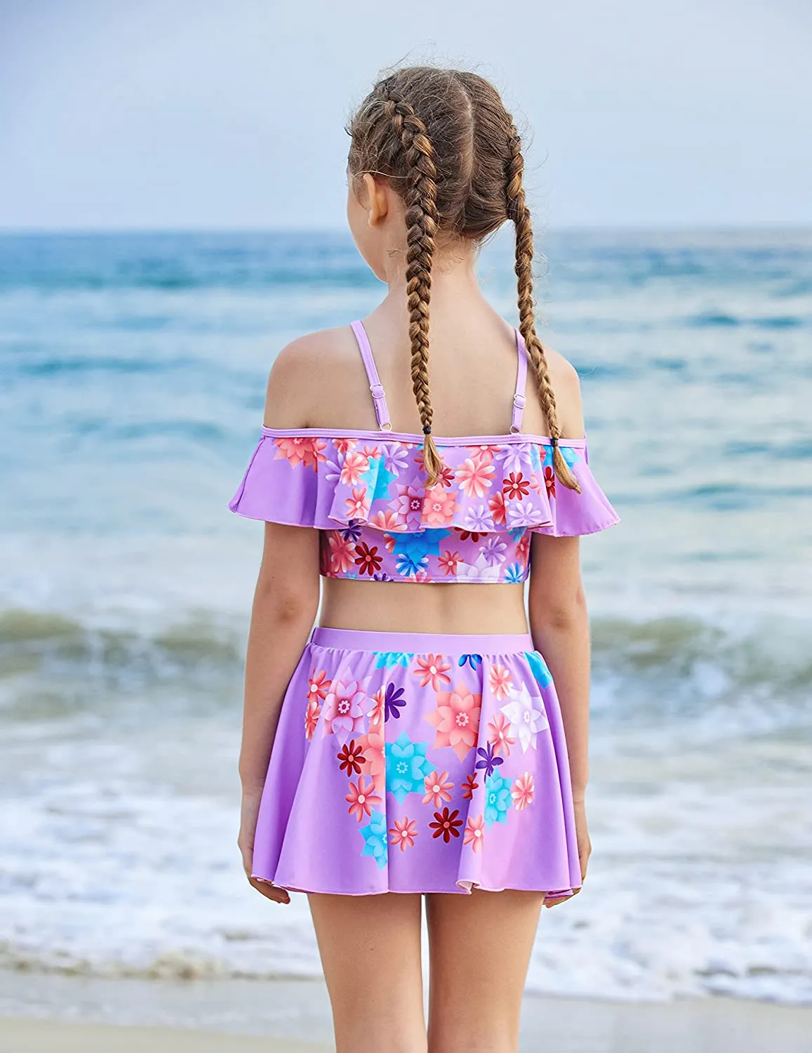 Arshiner Girls 3 Pieces Swimsuit Floral Bikini Bathing Suit