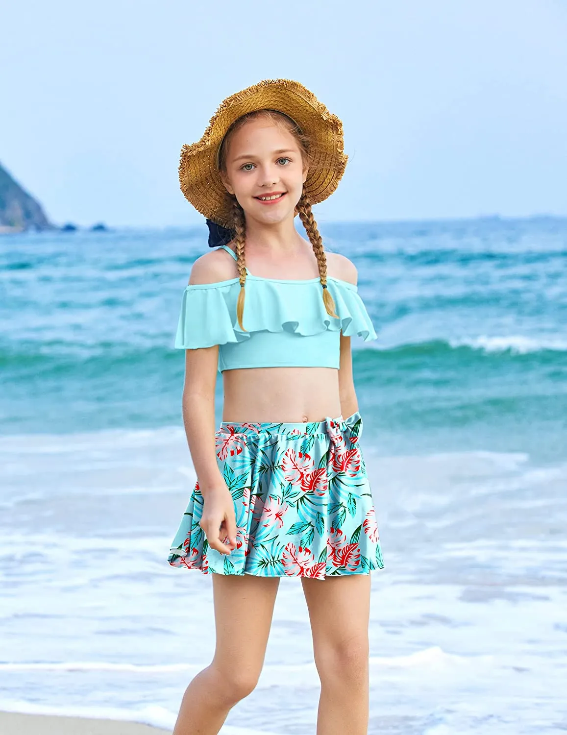 Arshiner Girls 3 Pieces Swimsuit Floral Bikini Bathing Suit