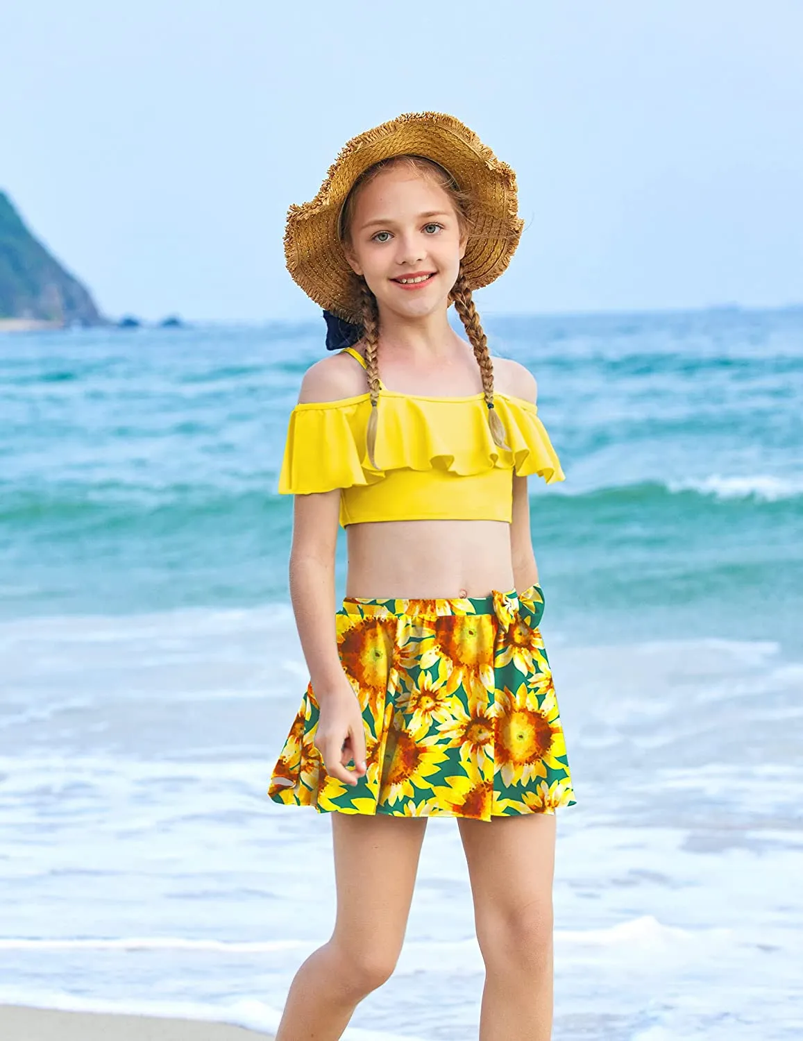 Arshiner Girls 3 Pieces Swimsuit Floral Bikini Bathing Suit