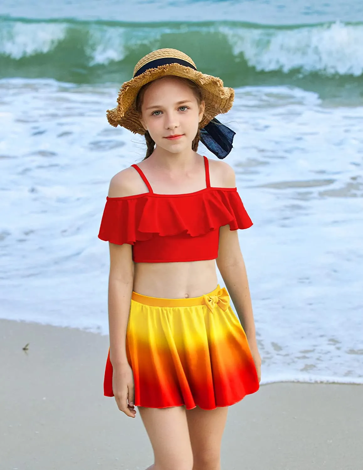 Arshiner Girls 3 Pieces Swimsuit Floral Bikini Bathing Suit