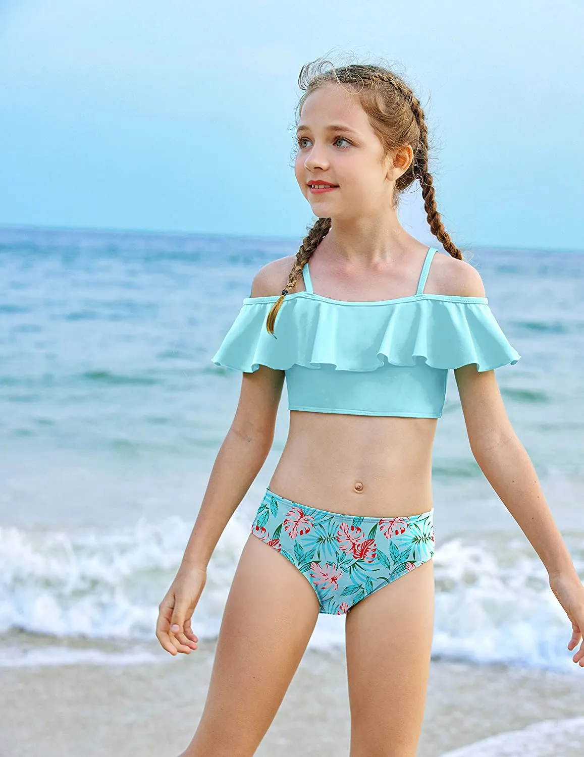 Arshiner Girls 3 Pieces Swimsuit Floral Bikini Bathing Suit