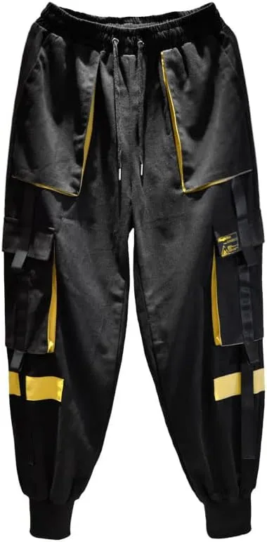 Astellarie Mens Techwear Elastic Waist Jogger Cargo Pants Streetwear Hip Hop Harem Pants with Multi Pockets