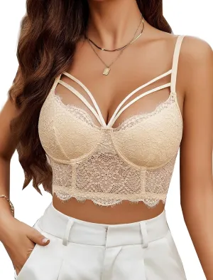 Avidlove Lace Bralette for Women V Neck Camisoles Adjustable Strap Two Layer Crop Top Bustier Tops