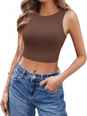Avidlove Tank Top for Women Sleeveless Double Lined Crop Tops High Neck Racerback Camisole Summer Casual Slim Clothes