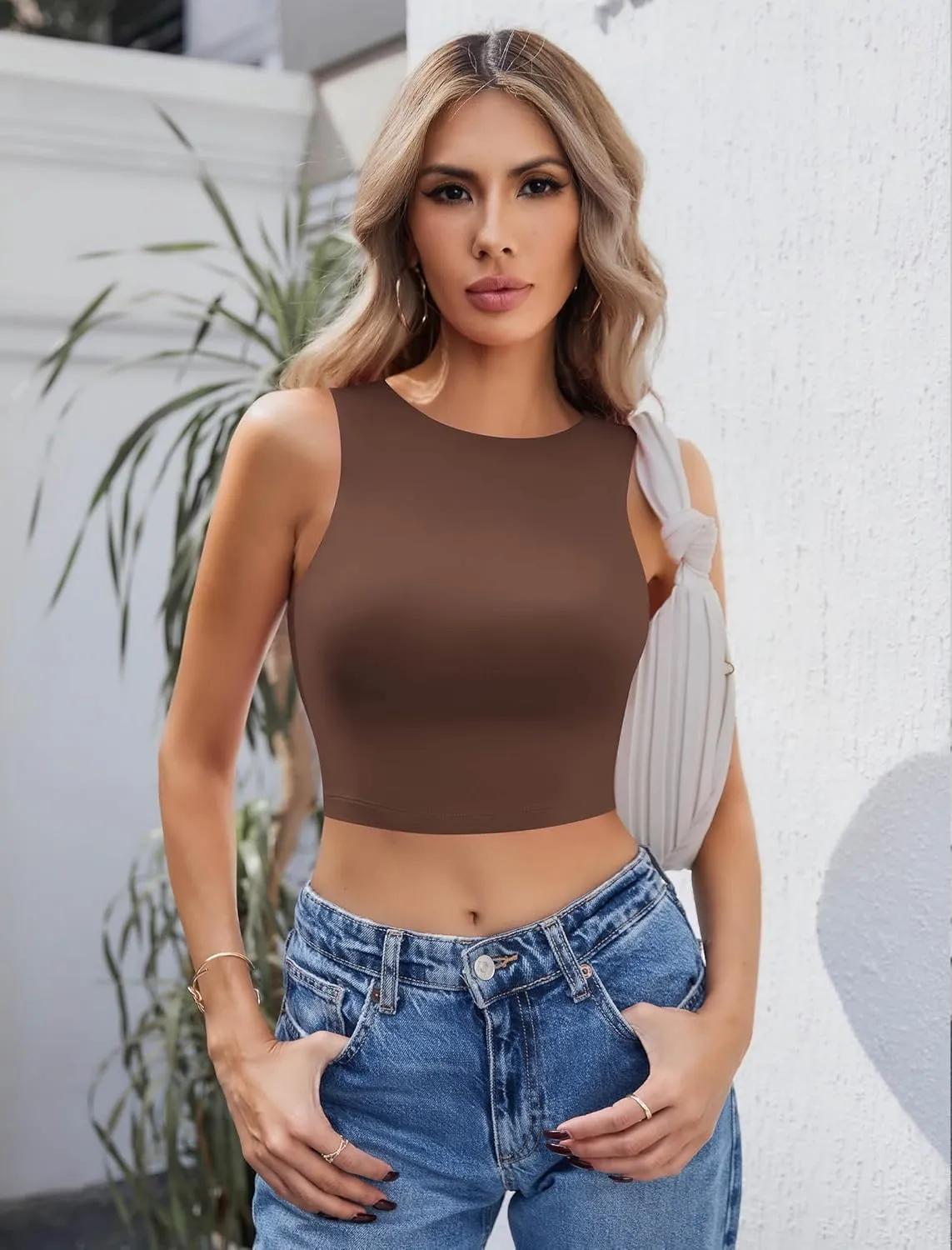 Avidlove Tank Top for Women Sleeveless Double Lined Crop Tops High Neck Racerback Camisole Summer Casual Slim Clothes