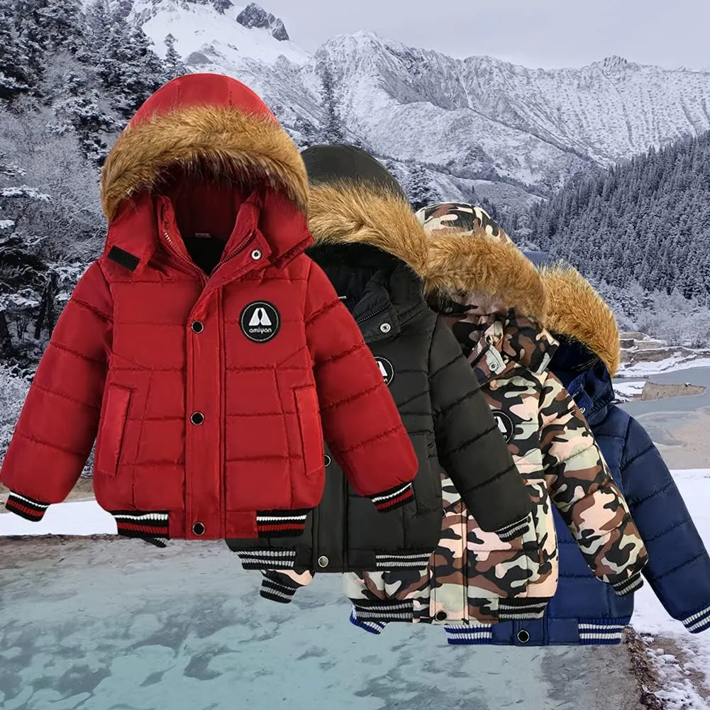 Baby Boys Girls Winter Thick Hooded Down Jacket Warm Snow Jackets Toddler Outdoor Coat 1-6 Years