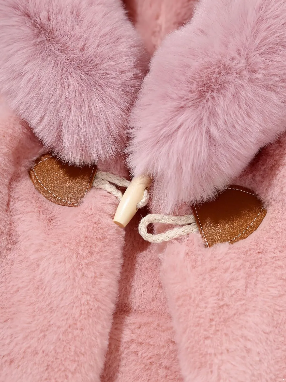 Baby Kids Girls Winter Warm Thicken Hooded Cape Faux Fur Fleece Cloak Coat Outwear Shawl