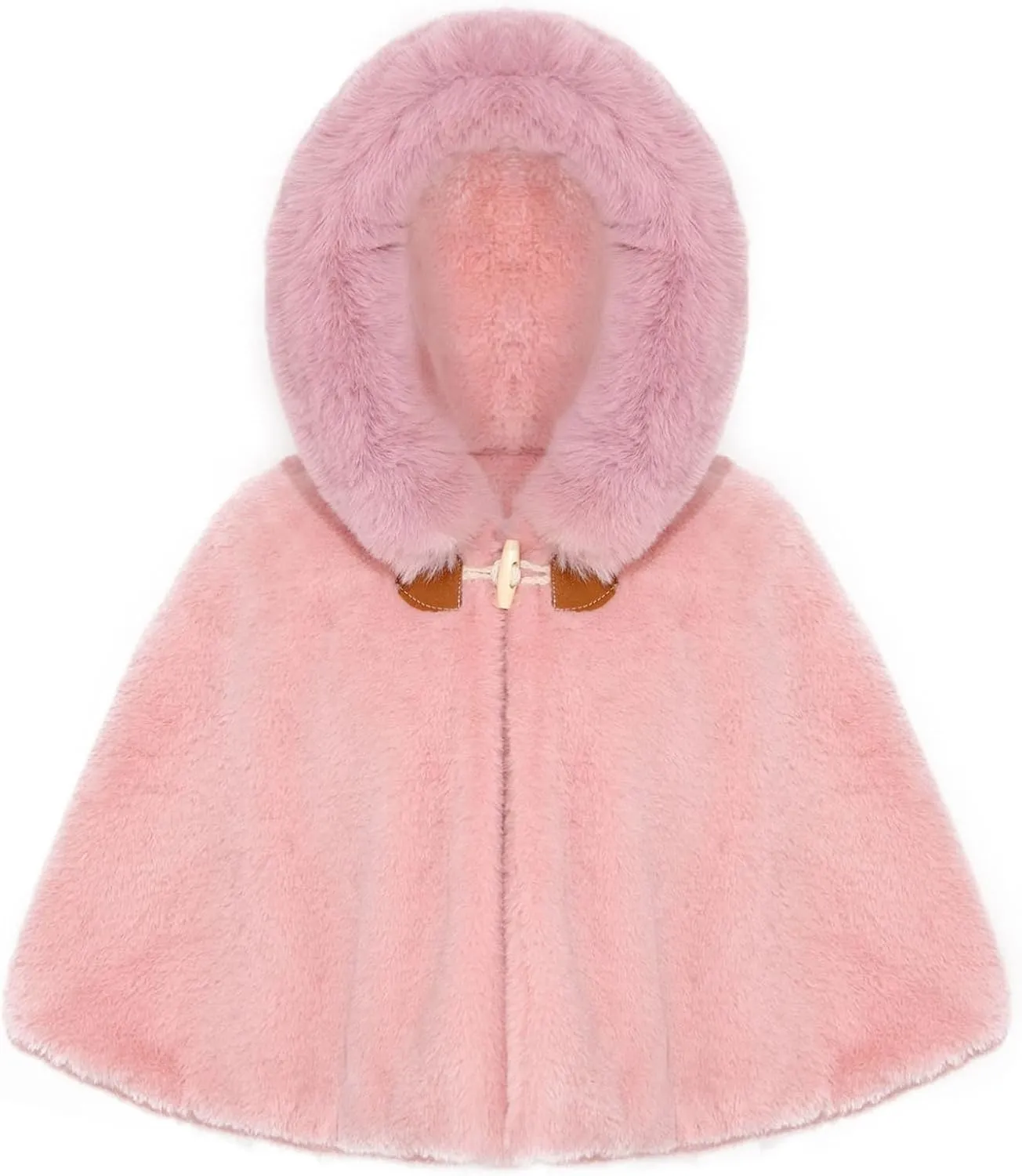 Baby Kids Girls Winter Warm Thicken Hooded Cape Faux Fur Fleece Cloak Coat Outwear Shawl