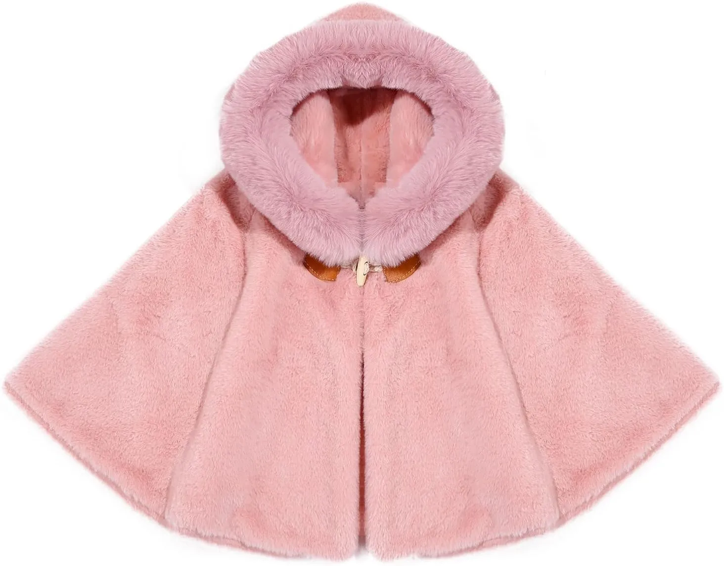 Baby Kids Girls Winter Warm Thicken Hooded Cape Faux Fur Fleece Cloak Coat Outwear Shawl