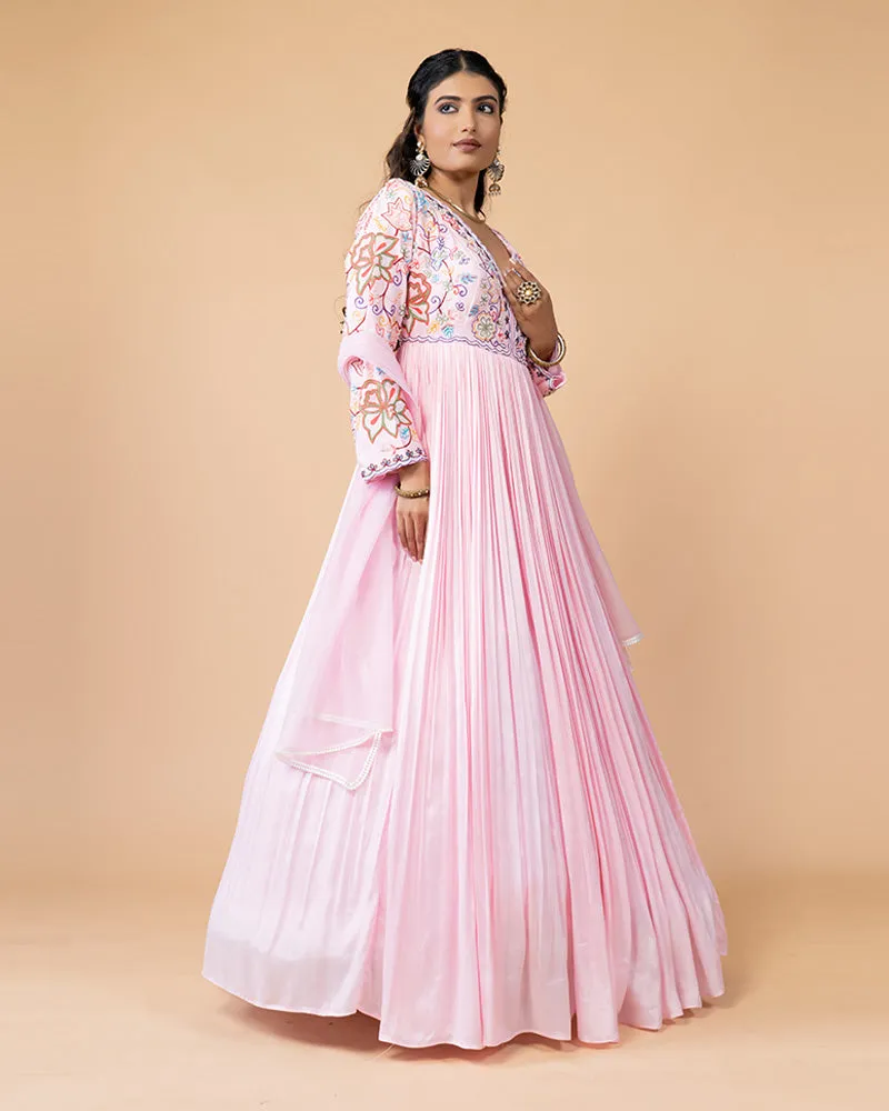 Baby Pink Floor-Length Anarkali Dress with Dupatta