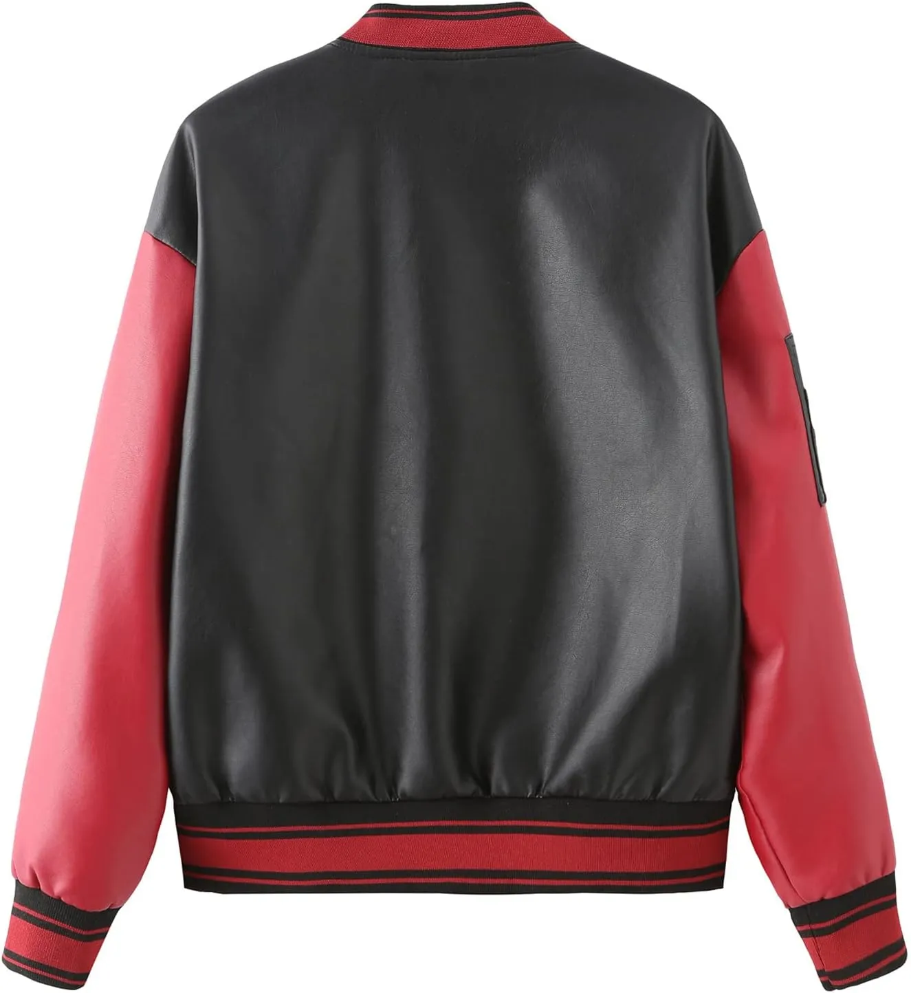 BAICAIYU Women's Baseball Leather Jacket Long Sleeve Zipper Campus Jacket Classic Patchwork Color Windproof Coat