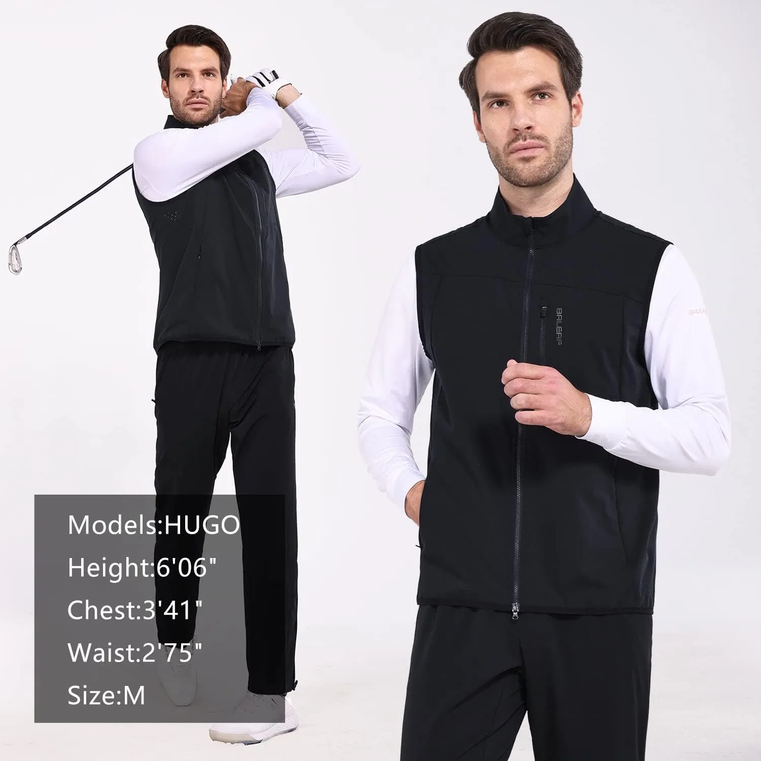 baleaf Men's Golf Vest Lightweight Sleeveless Running Stretch Breathable Running 5 Zip Pockets Windproof Hiking Outwear