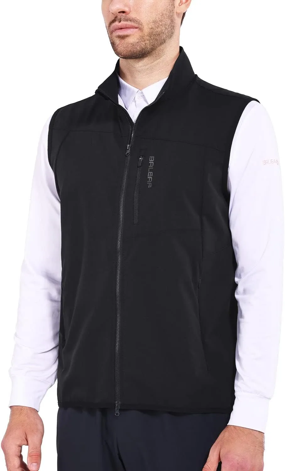 baleaf Men's Golf Vest Lightweight Sleeveless Running Stretch Breathable Running 5 Zip Pockets Windproof Hiking Outwear