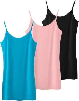 Basic Camisoles for Womens White Long Tank Tops Black with Adjustable Spaghetti Strap 3 Pack
