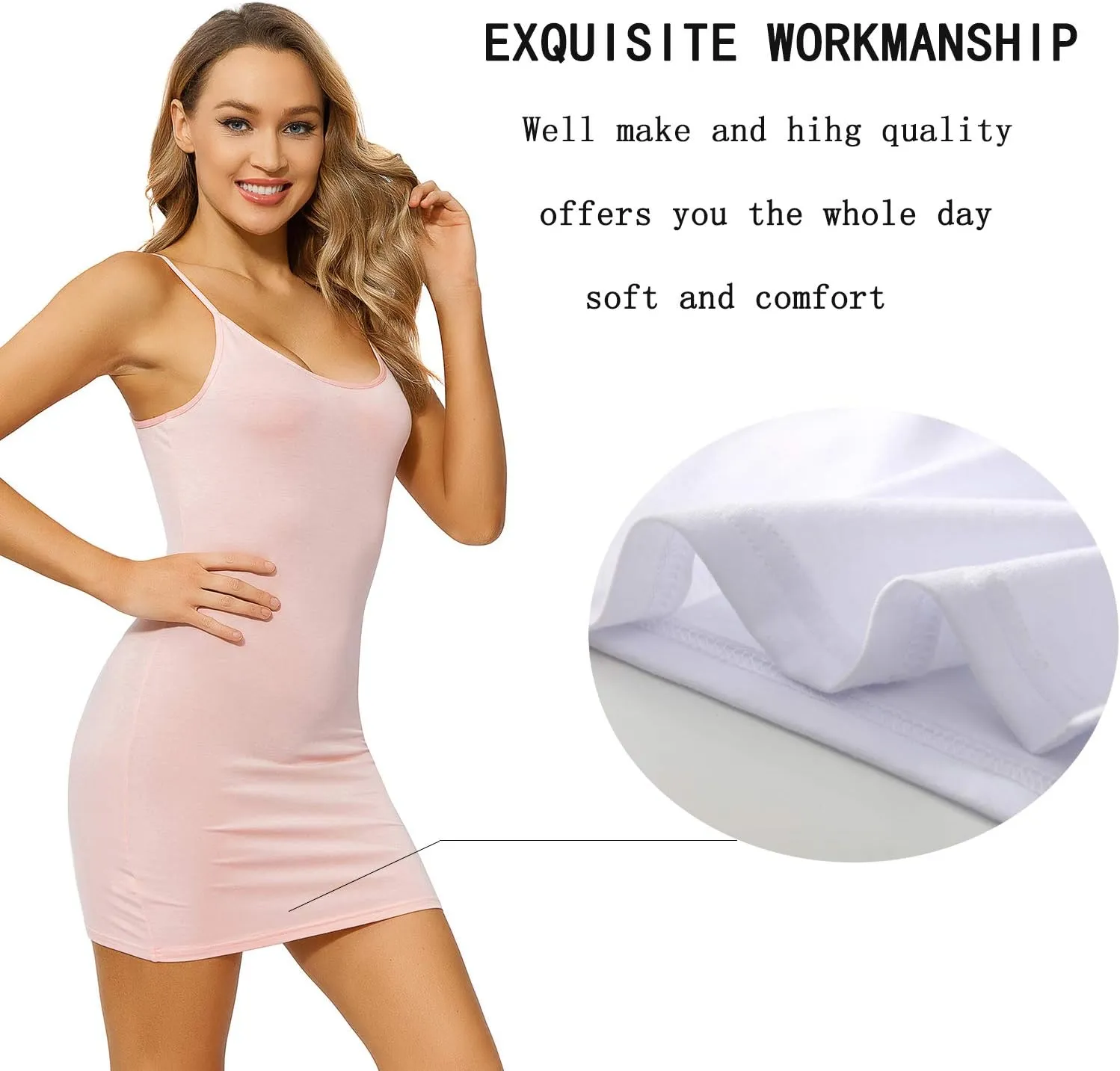 Basic Camisoles for Womens White Long Tank Tops Black with Adjustable Spaghetti Strap 3 Pack