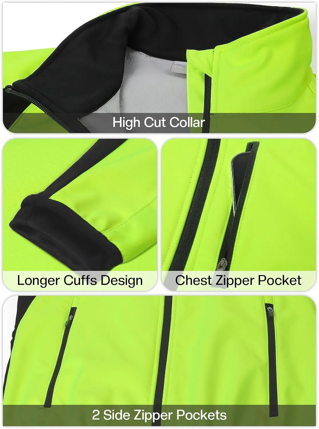 BERGRISAR Winter Cycling Jacket for Men with 6 Pockets Windproof Thermal Softshell Bike Jacket Running Windbreaker