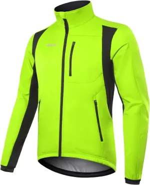 BERGRISAR Winter Cycling Jacket for Men with 6 Pockets Windproof Thermal Softshell Bike Jacket Running Windbreaker