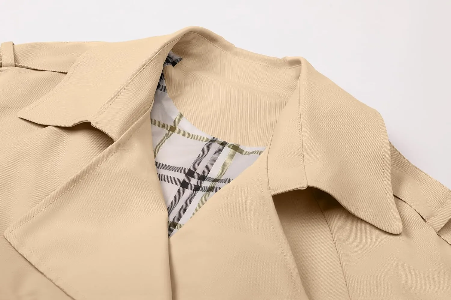 Betusline Women's Double Breasted Short Trench Coat with Belt