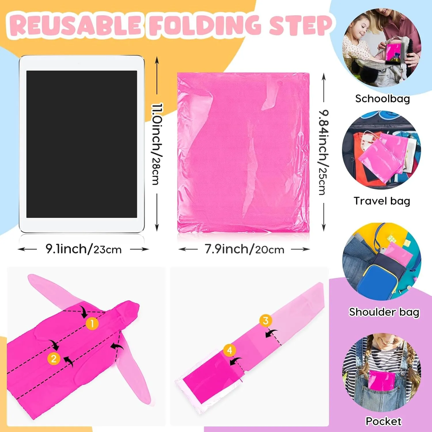 BFONS 2-3 Pack Rain Ponchos for Kids Reusable, EVA Raincoats for Boys Girls with Hood and Sleeves, Waterproof Rain Coat