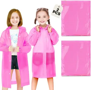 BFONS 2-3 Pack Rain Ponchos for Kids Reusable, EVA Raincoats for Boys Girls with Hood and Sleeves, Waterproof Rain Coat
