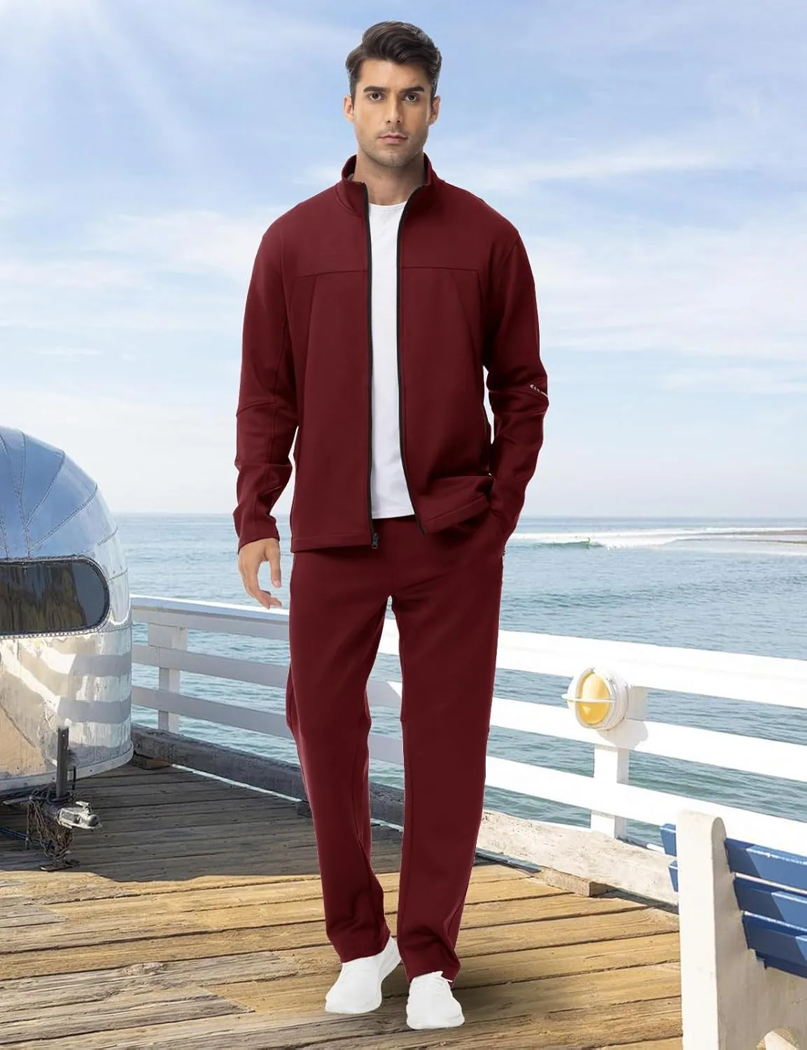 BGOWATU Men's Tracksuits 2 Piece Running Sports Sweatsuits For Men Full Zip Athletic Jackets and Pants Outfits