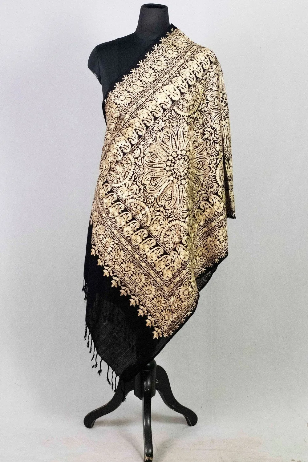 Black Colour Stole With Graceful Dense Jaal Pattern Of Kashmiri Embroidery Makes It An Ideal Wear.