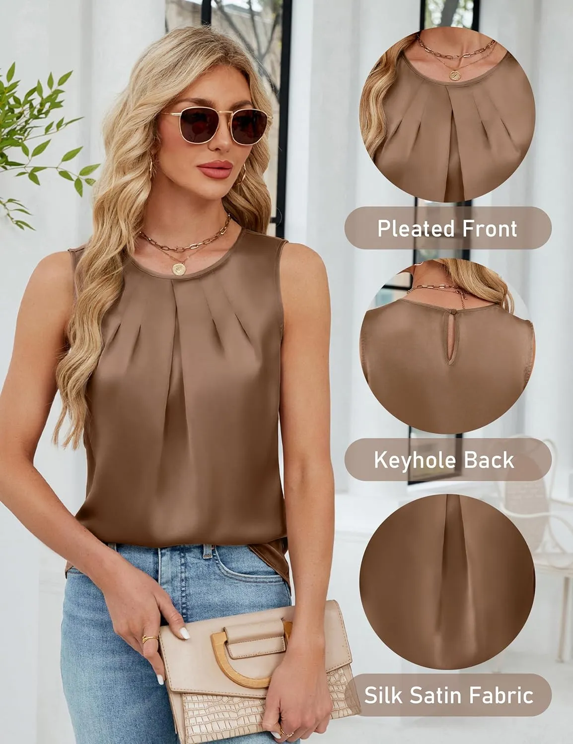 BMJL Women's Silk Satin Tank Top Summer Business Casual Outfit 2025 Sleeveless Work Dressy Shirt