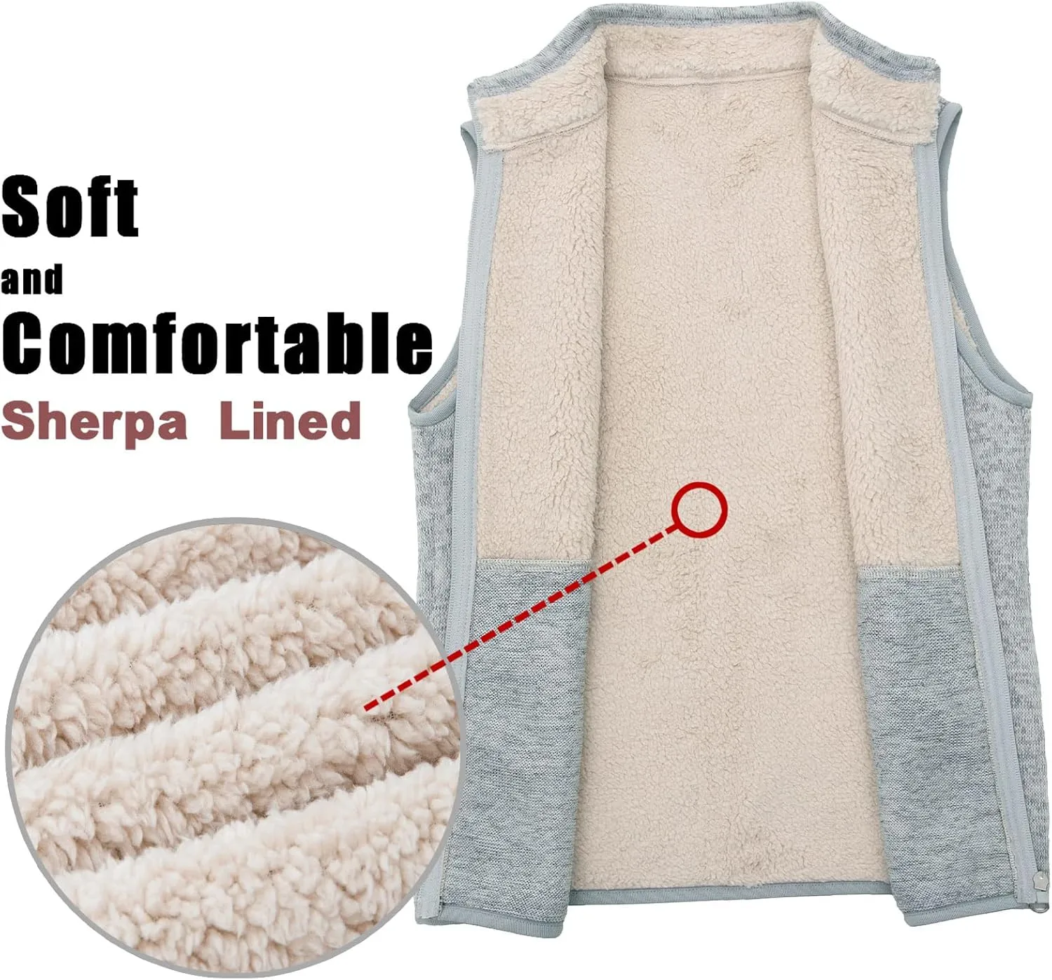 Bonnorth Women's Zip Up Sweater Fleece Vest, Sherpa Lined Windproof Warm Vest with Pocket