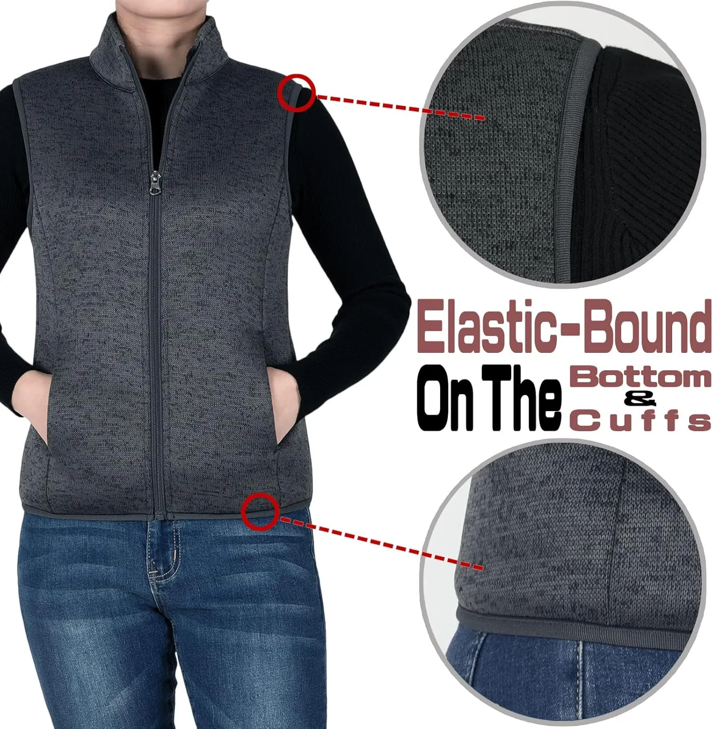Bonnorth Women's Zip Up Sweater Fleece Vest, Sherpa Lined Windproof Warm Vest with Pocket