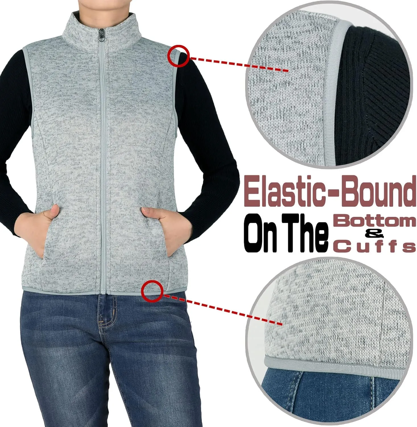 Bonnorth Women's Zip Up Sweater Fleece Vest, Sherpa Lined Windproof Warm Vest with Pocket