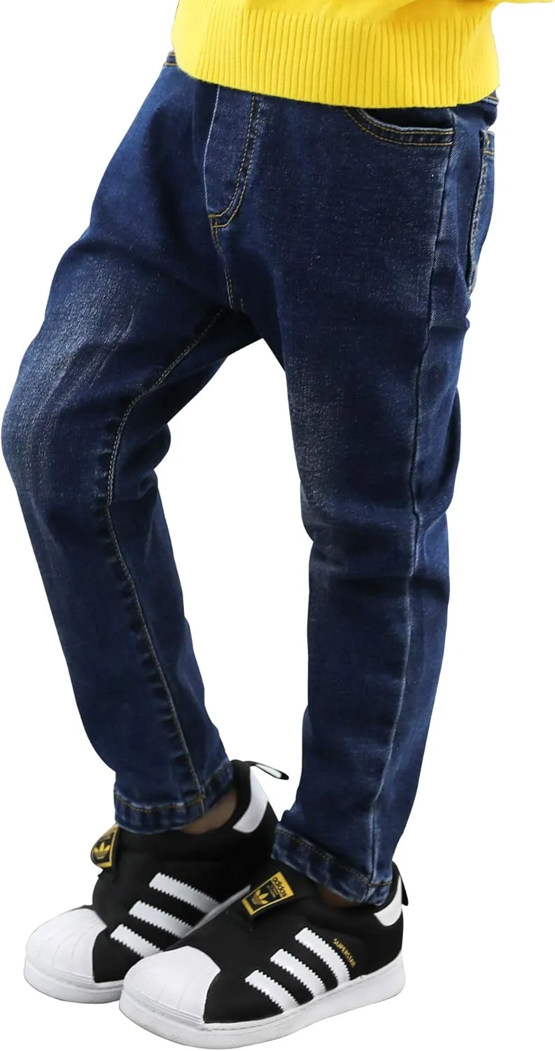Boys' Blue Denim Jeans Elastic Waist Cotton Pants for Kids