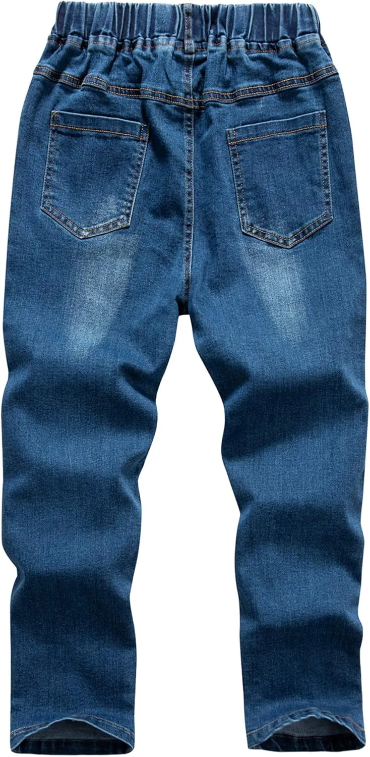 Boys' Blue Denim Jeans Elastic Waist Cotton Pants for Kids