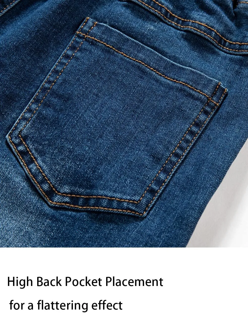 Boys' Blue Denim Jeans Elastic Waist Cotton Pants for Kids