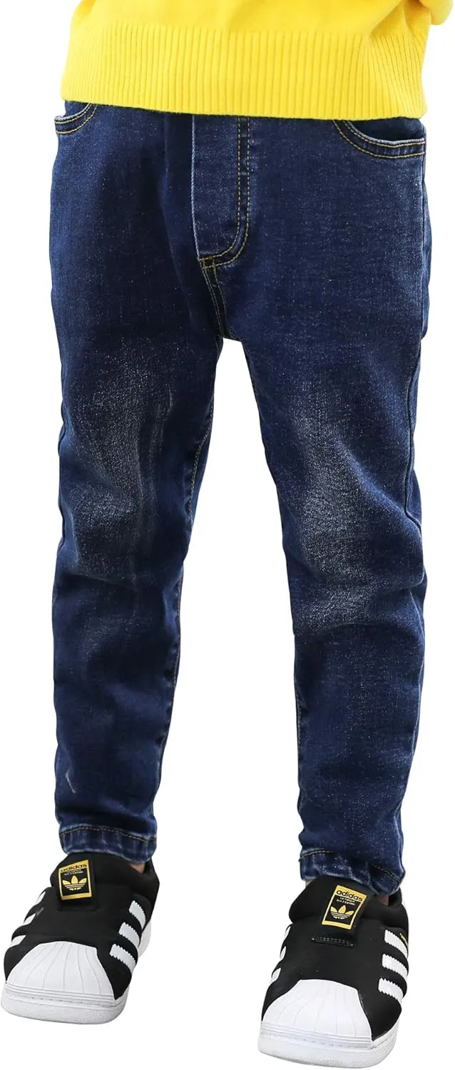 Boys' Blue Denim Jeans Elastic Waist Cotton Pants for Kids